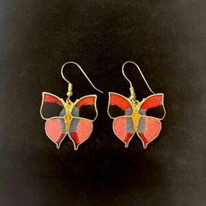Vintage Cloisonné Butterfly Earrings